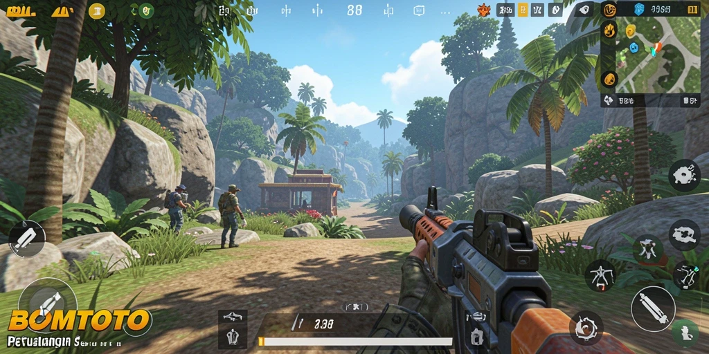 Tampilan gameplay seru dari BOMTOTO dengan aksi berbasis TPS.