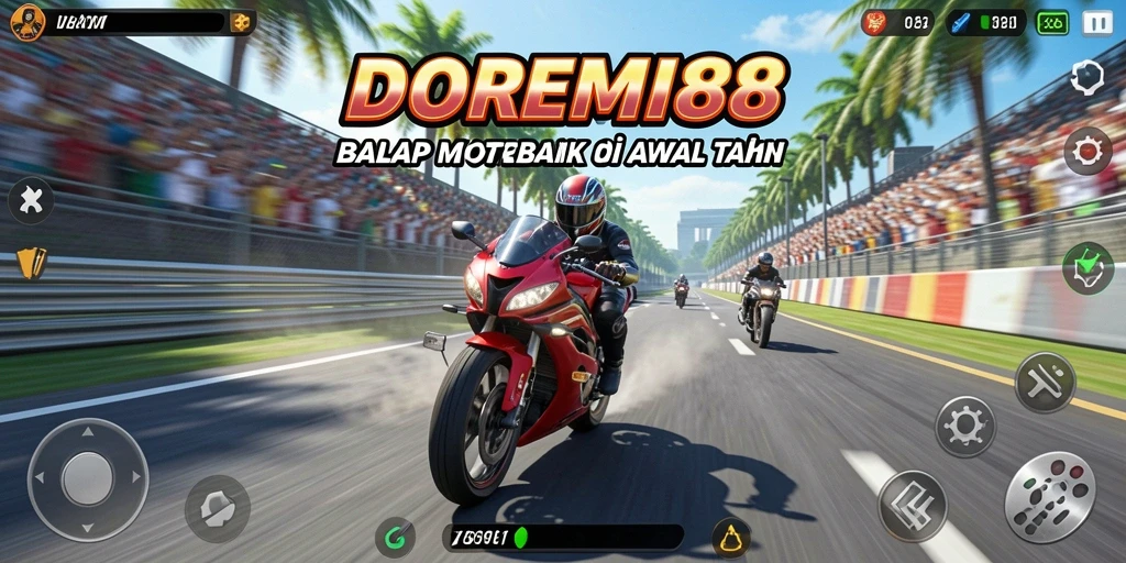 Tampilan gameplay seru dalam balapan motor DOREMI88.