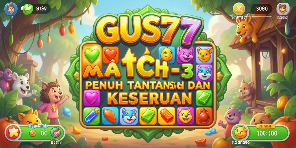 Screenshot GUS77 menampilkan gameplay Match-3 yang seru dan penuh warna.