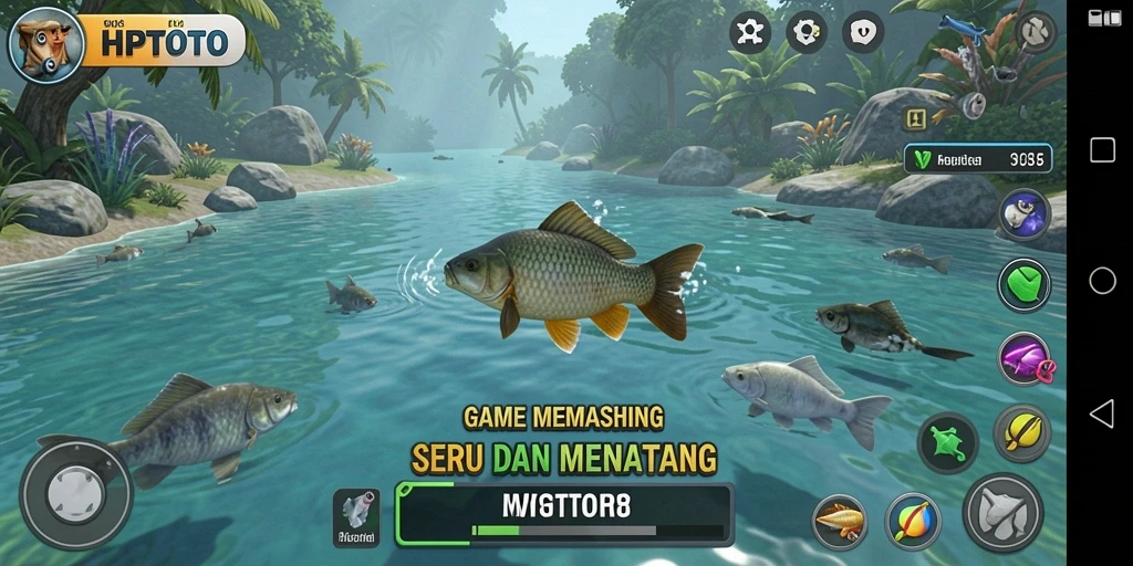 Tampilan gameplay yang mendebarkan dalam HPTOTO saat memancing.