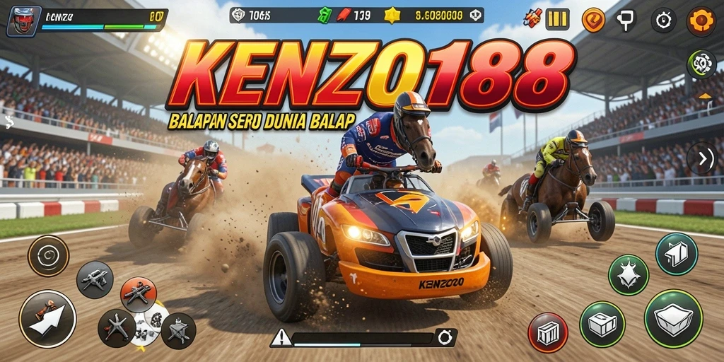 Screenshot gameplay KENZO188 menampilkan aksi balapan yang mendebarkan.