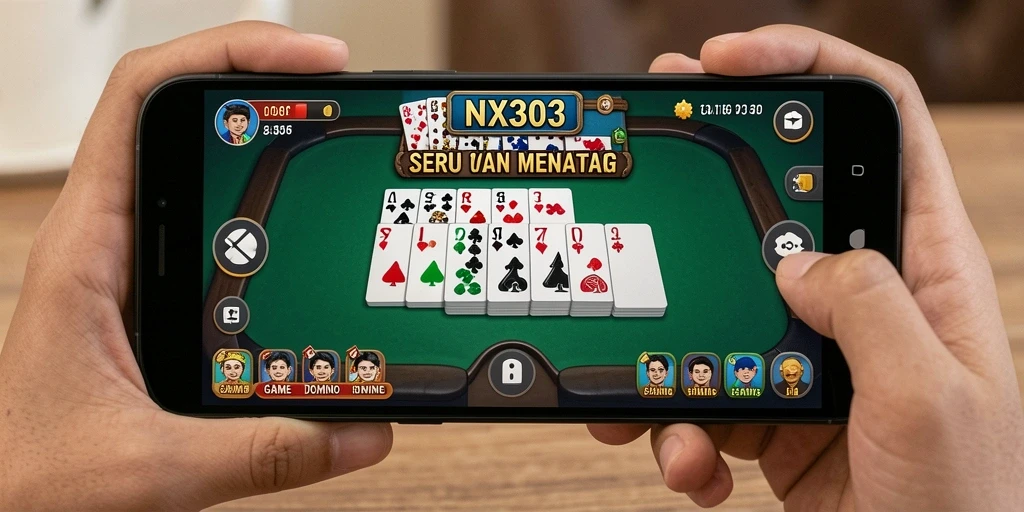 Tampilan gameplay seru di NX303 dengan teman-teman di meja Domino.