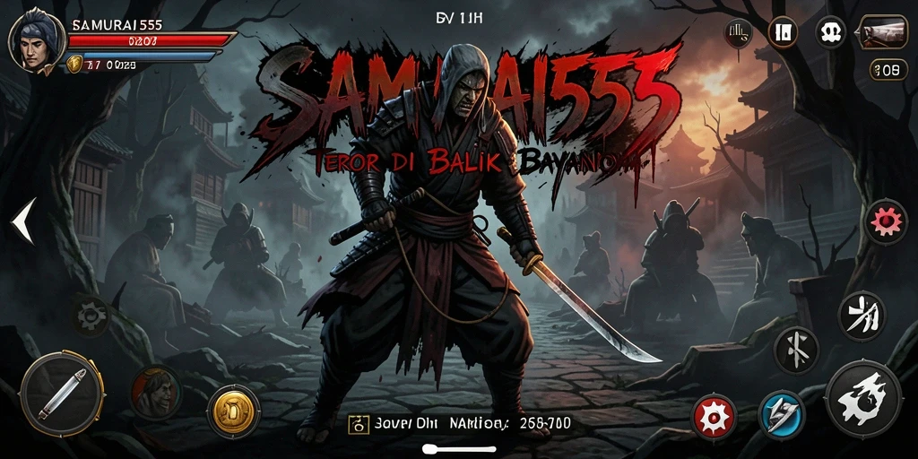 Screenshot gameplay SAMURAI555 menampilkan aksi seram dan kengerian.