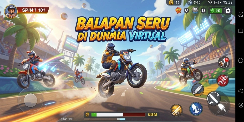 Tampilan gameplay balapan yang mendebarkan di SPIN101.