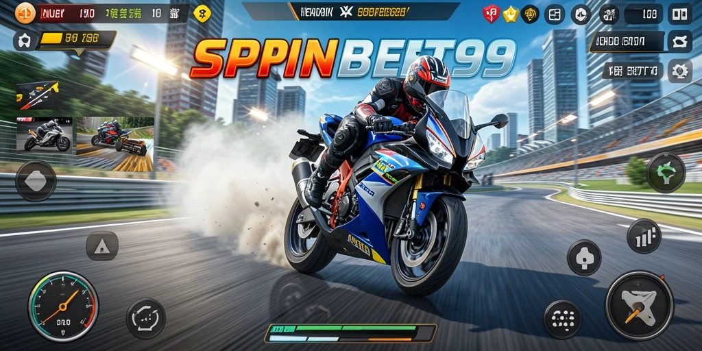 Tampilan gameplay balap motor yang mendebarkan di SPINBET99.