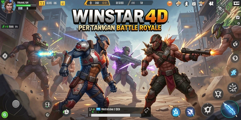 Tangkapan layar WINSTAR4D menampilkan aksi intens dalam pertempuran Battle Royale.